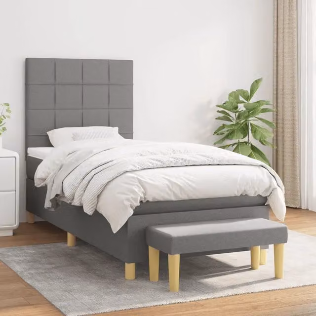 Letto Ibrido con Giroletto a Molle e Materasso vidaXL in Tessuto Grigio e Bianco L/P/H: 203 x 90 x 128 cm