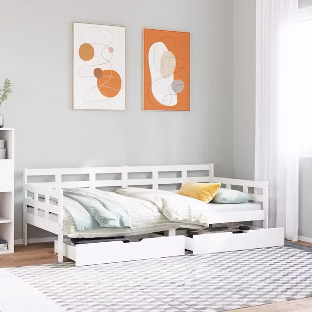 Dormeuse con cassetti vidaXL in legno massello di pino bianco L/P/H: 200 x 90 x 69,5 cm