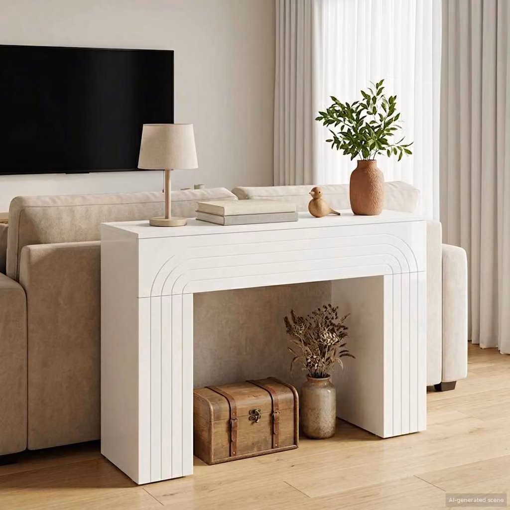 vidaXL Tavolino da salotto moderno in MDF bianco lucido L/P/H: 102 x 35 x 75 cm