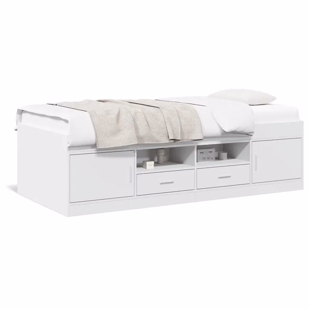 vidaXL Divano Letto Moderno con Cassetti in Tessuto Bianco L/P/H: 190 x 90 x 52 cm – 2