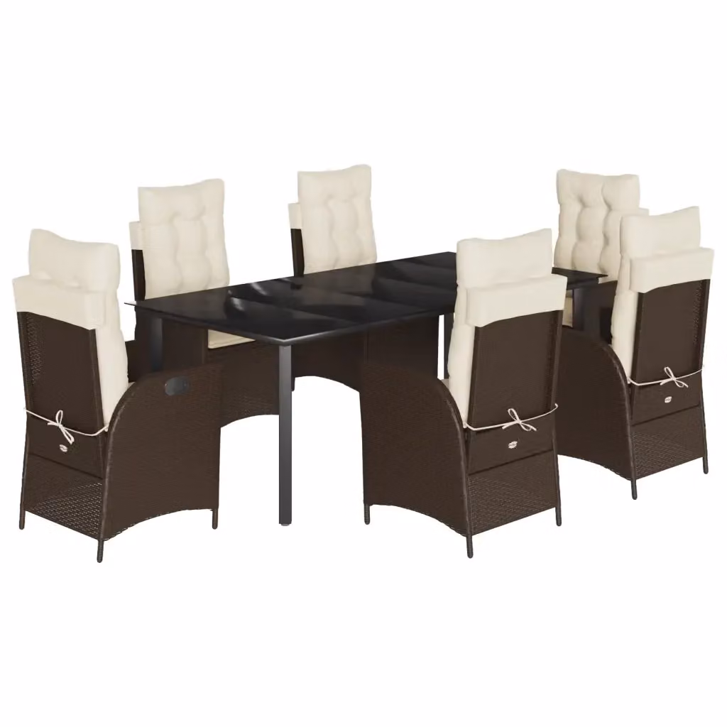 vidaXL Set da Pranzo da Giardino 7pz in Polyrattan Marrone con Piano in Vetro – 2