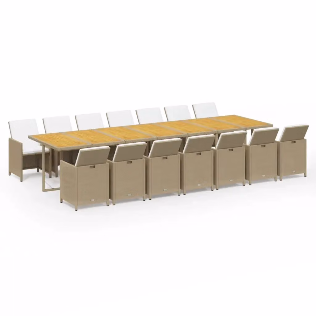 Set da pranzo da giardino vidaXL in legno di acacia oliato con cuscini beige e bianchi, 15 pezzi – 2