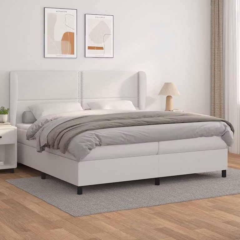 vidaXL Giroletto a Molle con Materasso Bianco in Similpelle L/P: 200 x 200 cm