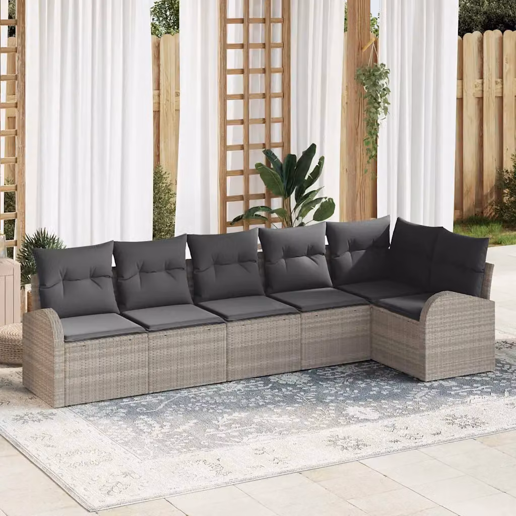 Set Divano da Giardino vidaXL a Forma di L in Poly Rattan Grigio con Cuscini e Rivestimenti Rimovibili – 1