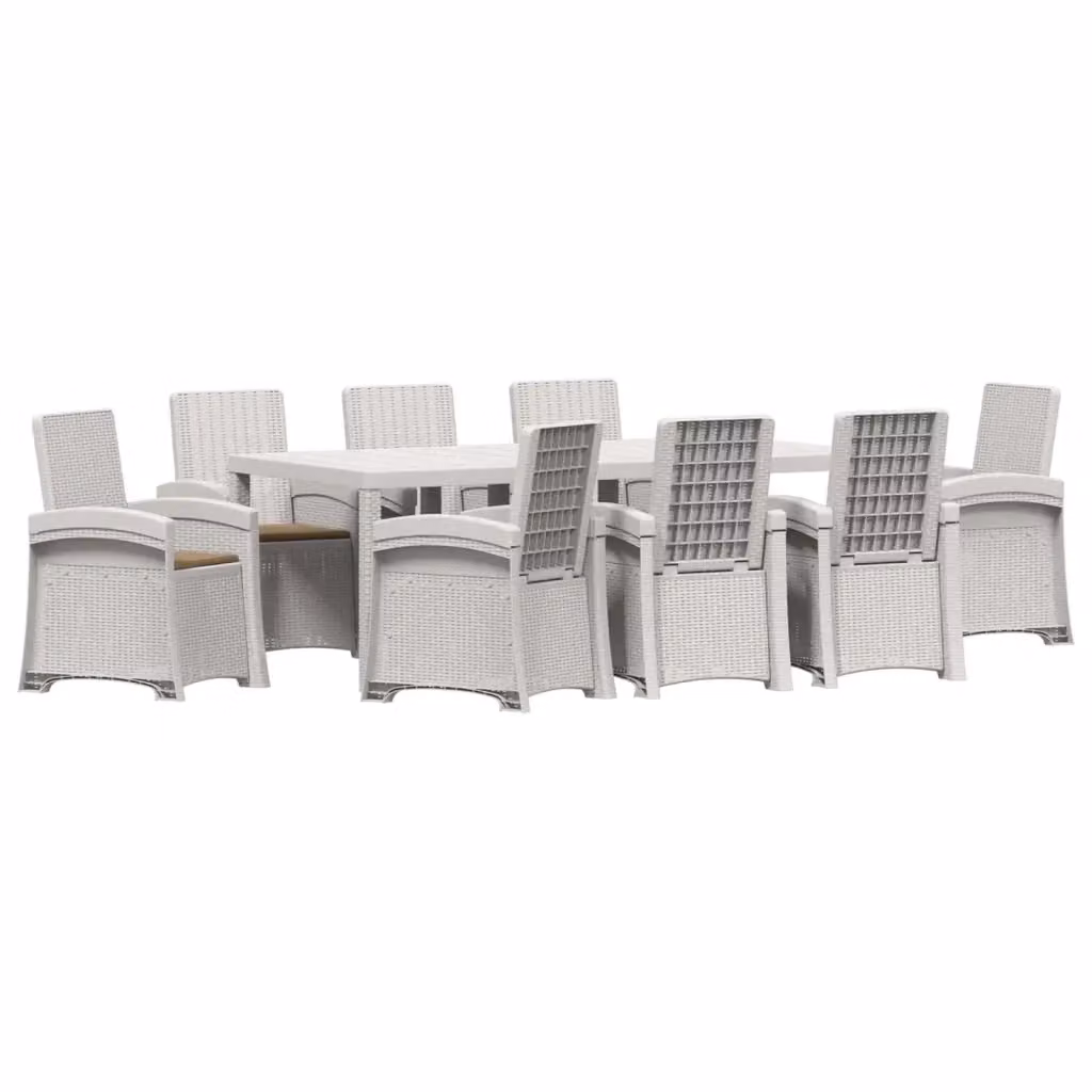 Set da pranzo da giardino moderno vidaXL in polyrattan bianco e beige, 9 pezzi – 2