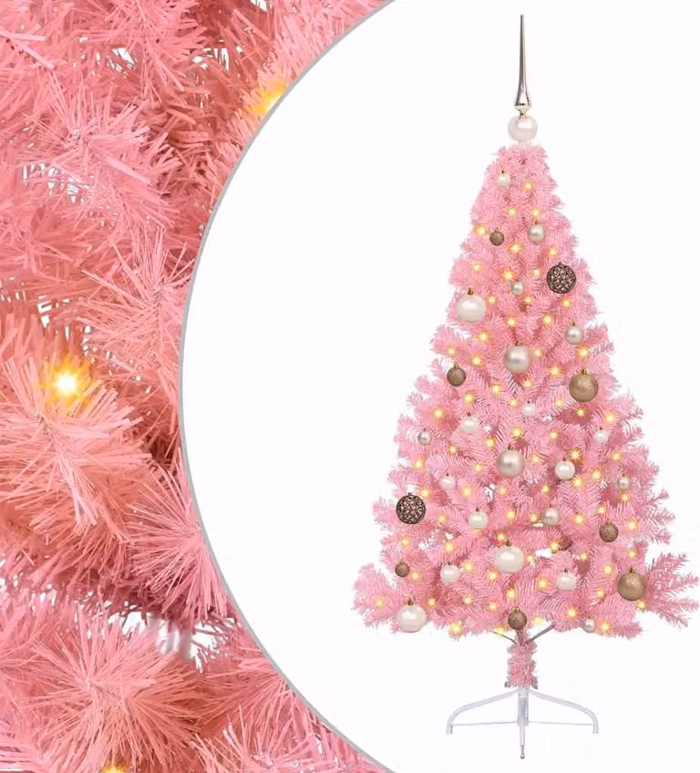 Albero di Natale artificiale con luci integrate Rosa 150 cm PVC