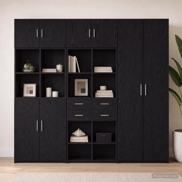 Armadio per la conservazione con ripiani Rovere Nero 3446672