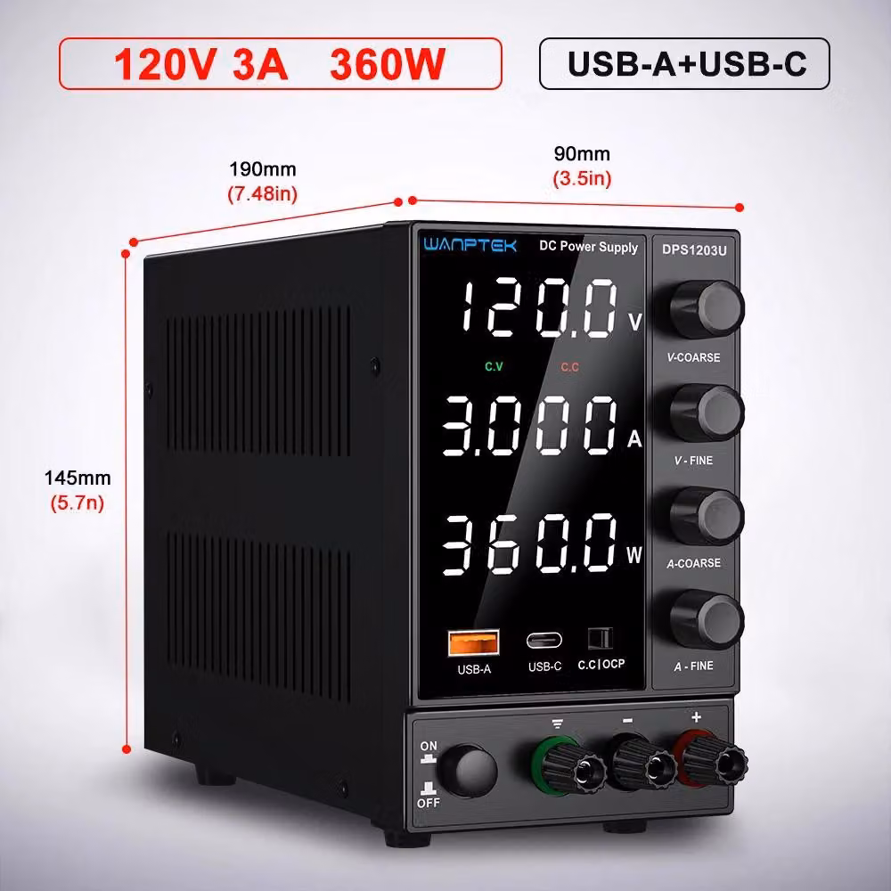 Alimentatore da laboratorio DC - DPS1203U - Regolabile da 0 a 120V, 3A - Alimentatore da laboratorio da banco - Uscita singola - 50/60Hz
