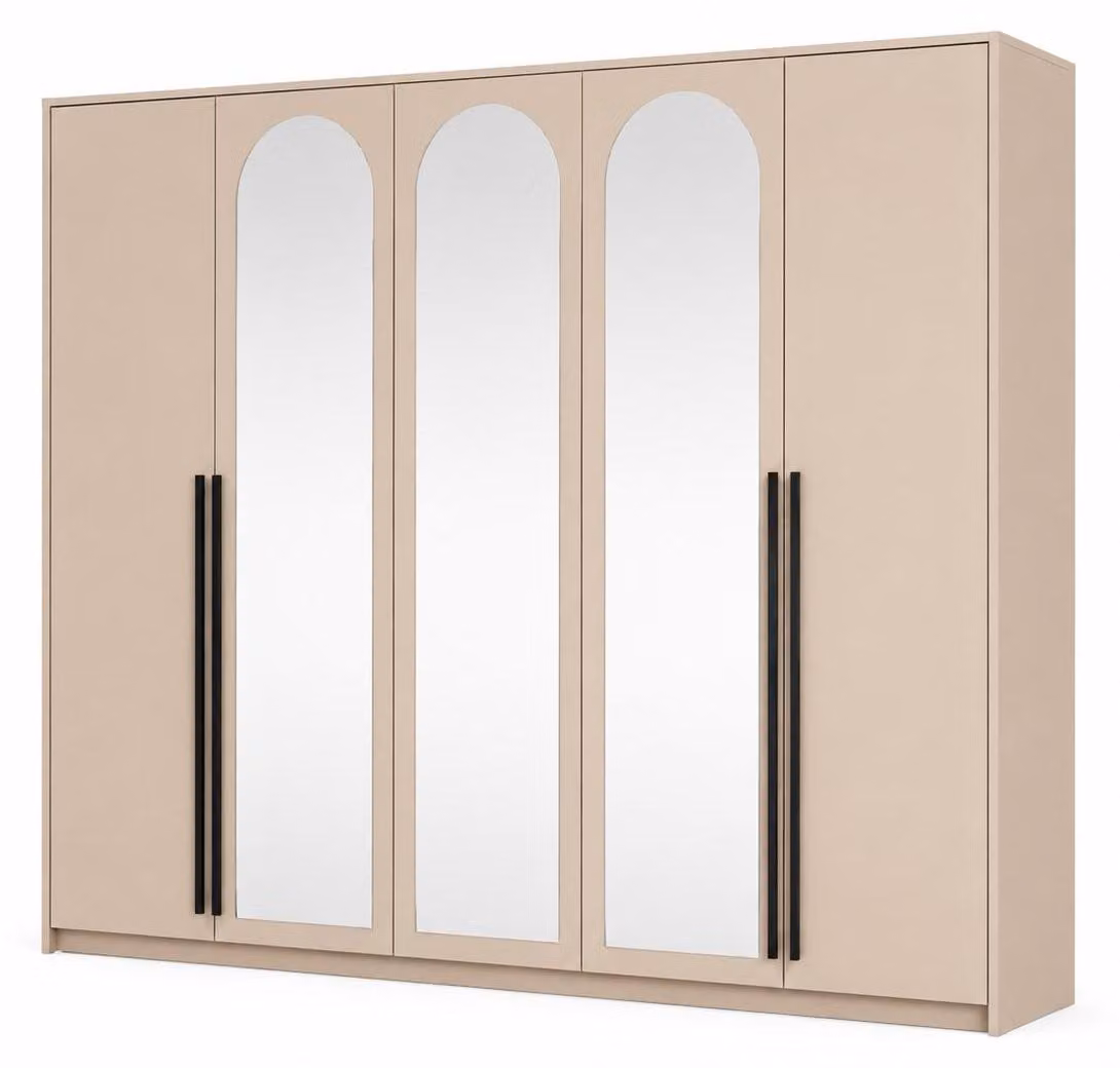 Armadio con specchio, color sabbia, dimensioni 255 x 65 x 217 cm