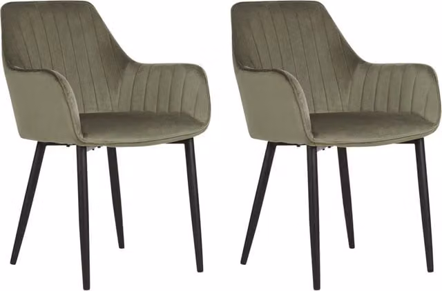 Set di 2 sedie da pranzo BELIANI con braccioli in velluto verde e gambe in metallo nero stile glamour – 1