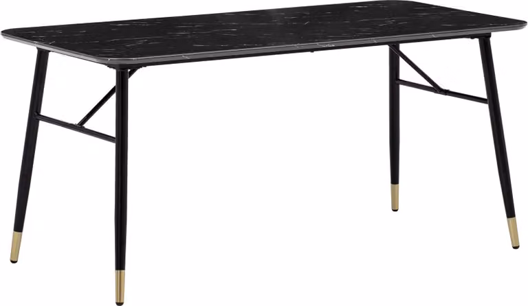 Tavolo da pranzo 200x90x76 cm tavolo da pranzo nero in marmo look moderno, tavolo da cucina grande, tavolo da pranzo rettangolare, tavolo da sala da pranzo con gambe in metallo | Wohnling