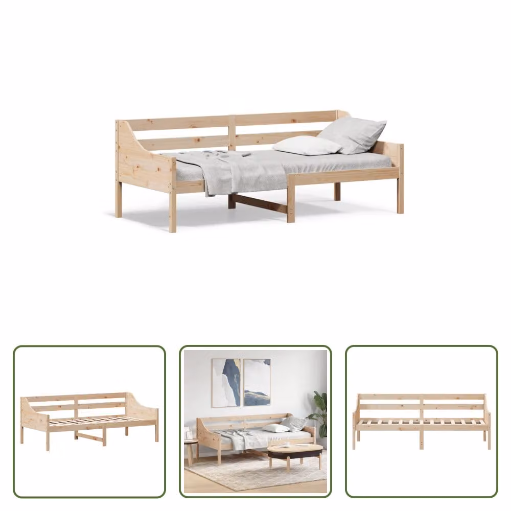The Living Store Letto da giorno senza materasso 90x200 cm in legno di pino massiccio