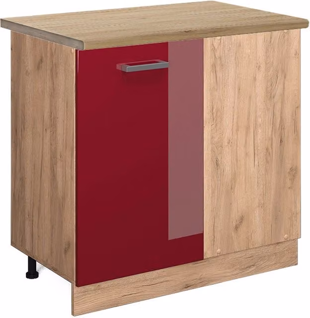 Mobile ad angolo cucina R-Line Rosso lucido/Rovere dorato 86 cm, PL Rovere Vicco