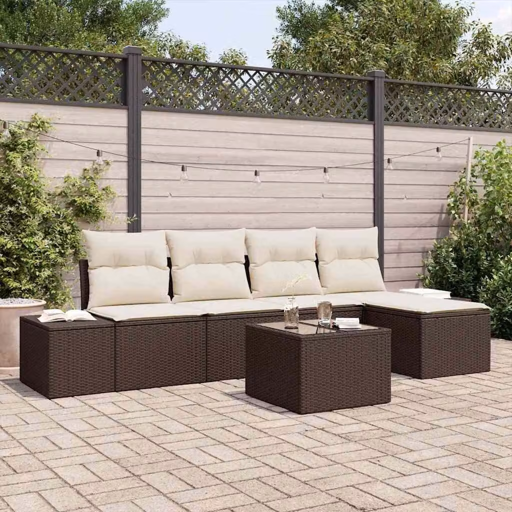 Maison Exclusive - Set Divano da Giardino 5 pcs Marrone e Crema polyrattan