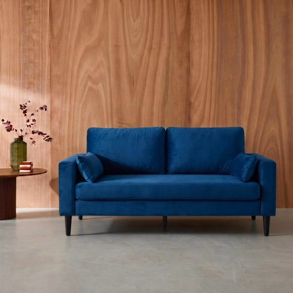 Divano a 3 posti Sweeek in velluto blu con cuscini coordinati e coperture rimovibili – 2