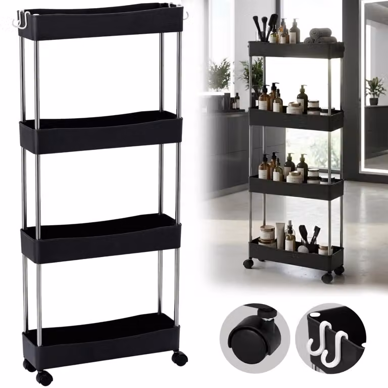 Carrello per estetista per parrucchieri per il salone HL-8713 carrello universale con rotelle tavolino nero