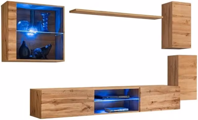 Set mobili da soggiorno SWITCH XXIII – LED – Rovere – Design sospeso