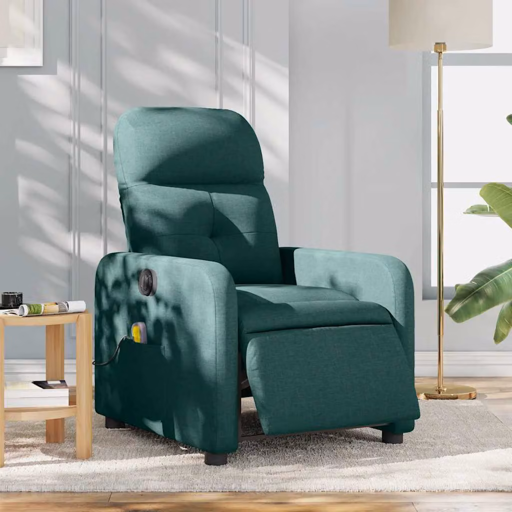 vidaXL Poltrona Massaggiante Reclinabile Elettrica Verde con Braccioli e Rivestimento in Tessuto