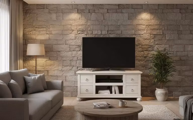 Porta TV classico con 4 cassetti in legno bianco e beige Mobili 2G L/P/H: 120 x 50 x 53 cm