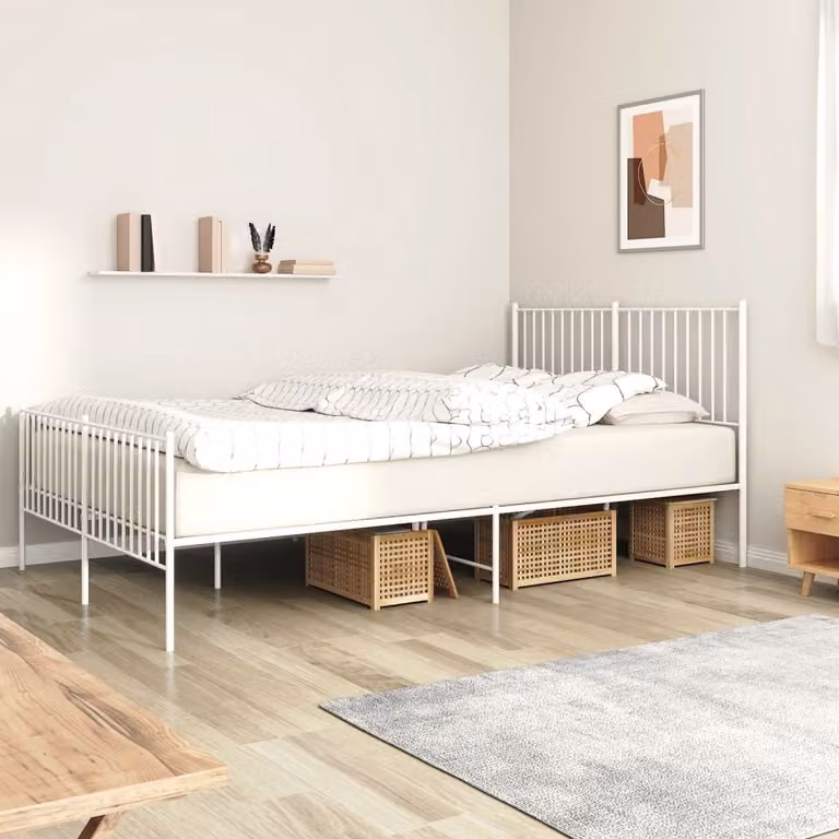 The Living Store Struttura letto con testiera e pediera in metallo bianco 160x200 cm