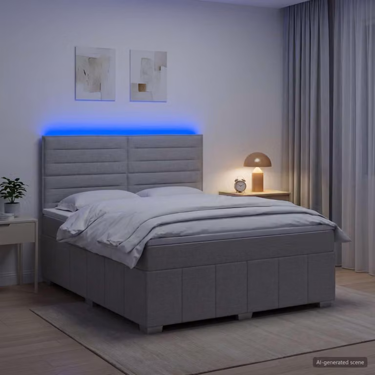 Maison Exclusive - Letto boxspring a LED con materasso, grigio chiaro, 160 x 200 cm, rivestimento in tessuto