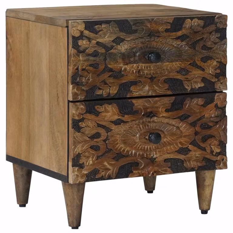 vidaXL Armadio da Notte in Legno di Mango Marrone L: 40 cm, P: 33 cm, H: 46 cm