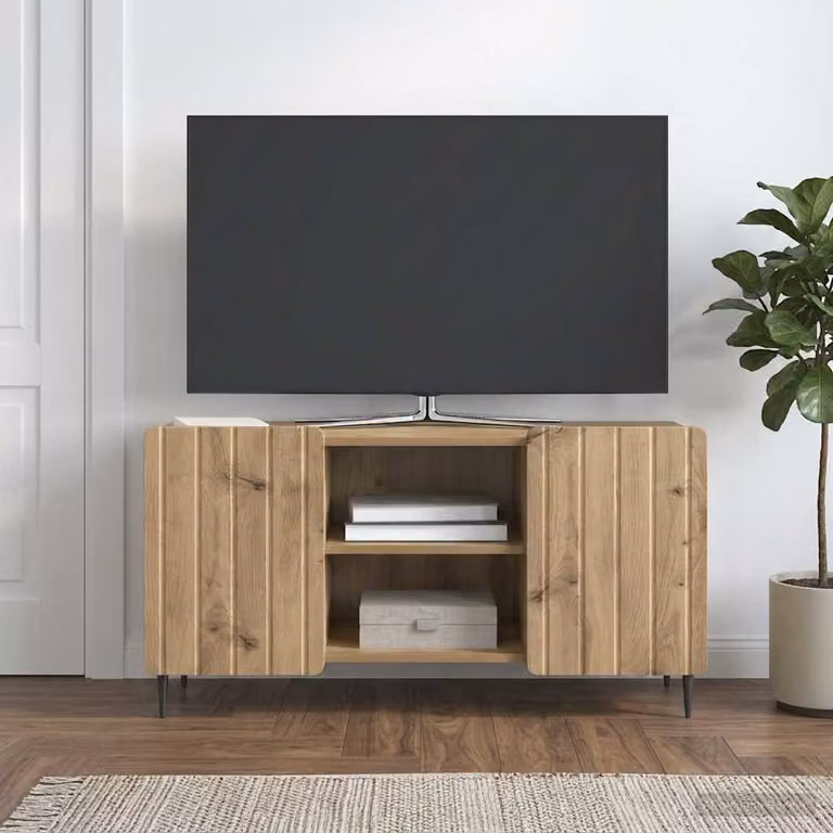 Mobile TV vidaXL moderno in rovere e metallo, marrone, L/P/H: 102 x 34,5 x 52 cm