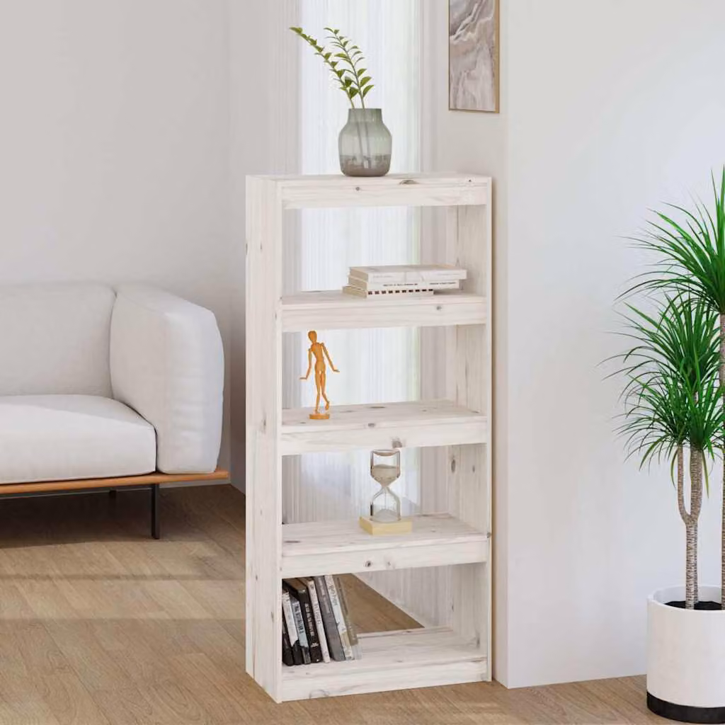 Libreria divisorio vidaXL in legno massello di pino bianco, design minimalista, L 60 cm x P 30 cm x H 135,5 cm