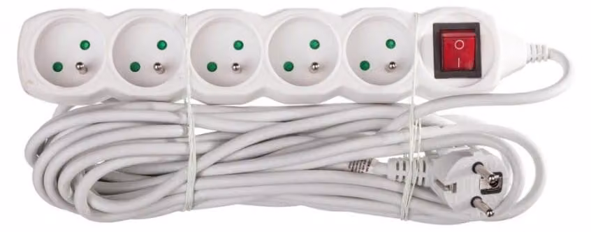 Cavo di prolunga con interruttore - 5 prese, 7 m, bianco 70748
