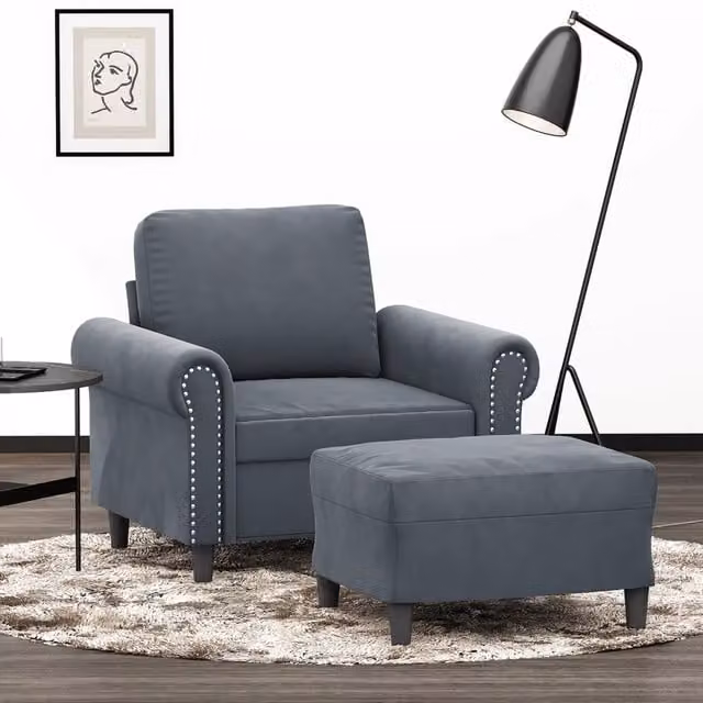Divano Sedia-Poltrona con Poggiapiedi Grigio Scuro 60 cm in Velluto 432513