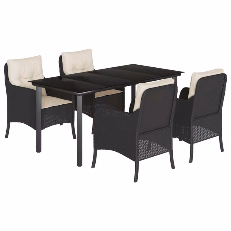 Set da Pranzo da Giardino 5 pz Nero con Cuscini in Polyrattan