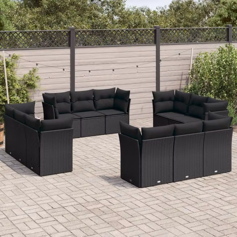 vidaXL Set Divani da Giardino a Forma di L in Polyrattan Nero con Cuscini e Struttura in Metallo