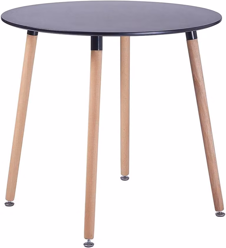 Tavolo da pranzo H.J. Tavolo rotondo per la sala da pranzo, tavolo da cucina dal design scandinavo, realizzato in MDF con 4 gambe in legno di faggio, dimensioni: altezza x diametro: 73 x 80 cm, colore nero