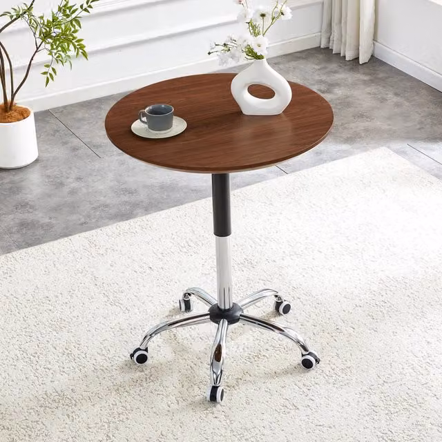 Tavolo rotondo WISHDOR regolabile in altezza con ruote, colore marrone, Ø 70 cm, ideale per casa e ufficio