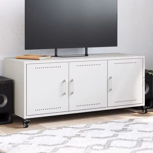 Mobile TV moderno vidaXL in acciaio bianco con ruote L: 100,5 cm, P: 39 cm, H: 43,5 cm – 1