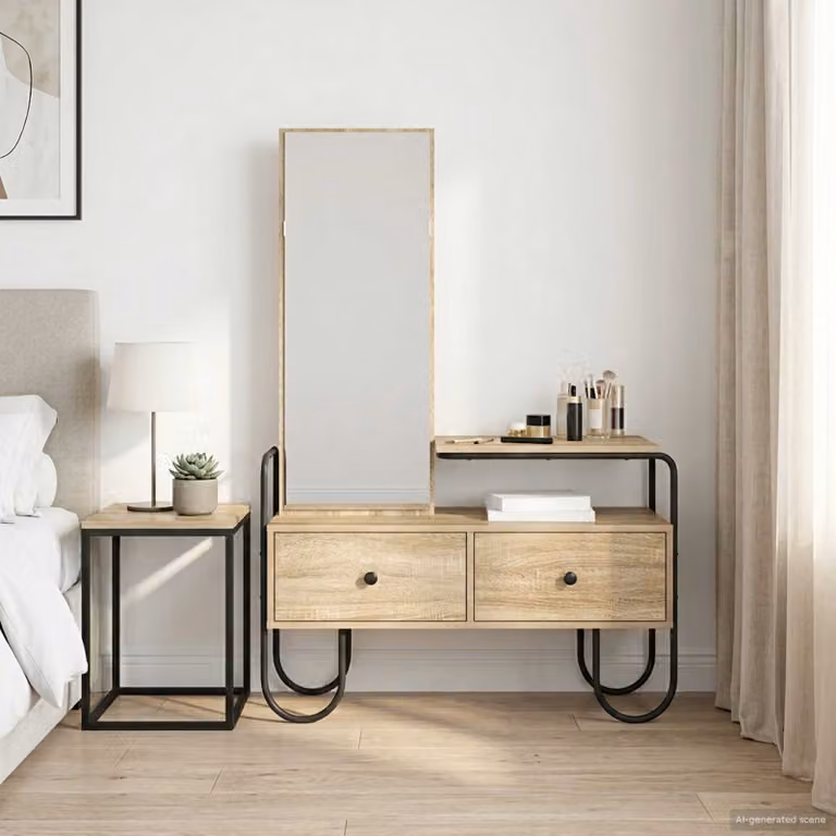 vidaXL Tavolo da Trucco Moderno in Legno e Metallo, Colore Marrone