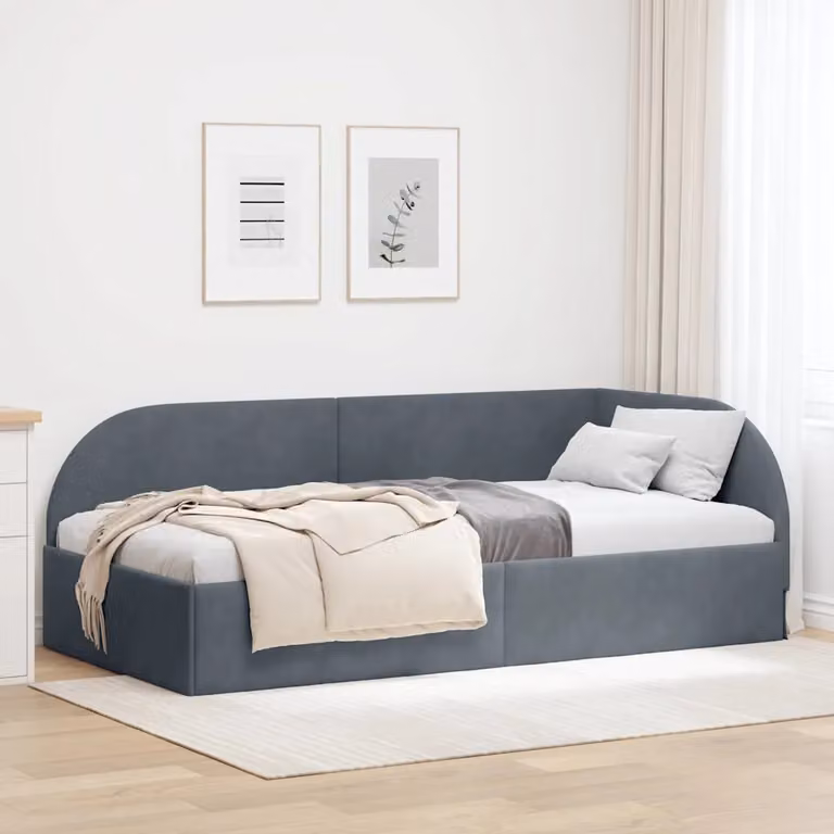 vidaXL Cornice del letto ad angolo in velluto grigio scuro L/P/H: 204 x 80 x 72 cm
