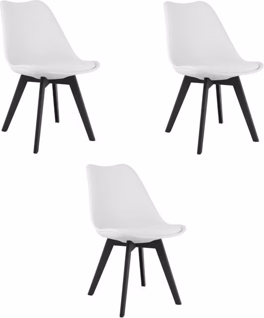 Set di 3 sedie Valora in ecopelle bianca con gambe in legno di faggio nero per soggiorno e ufficio