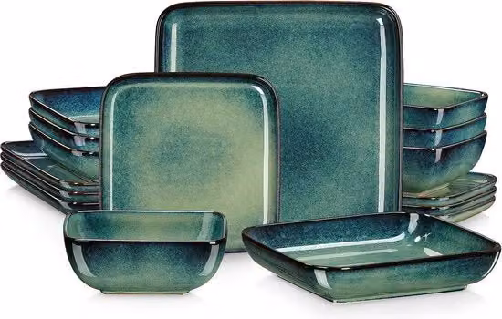 Servizio da Tavola - Set di Servizio da Tavola Ceramico - Per 4 Persone - Con Motivi Verdini - 4 Piatti da Primo, 4 Piatti da Dolce, 4 Tazze, 4 Piatti da Zuppa