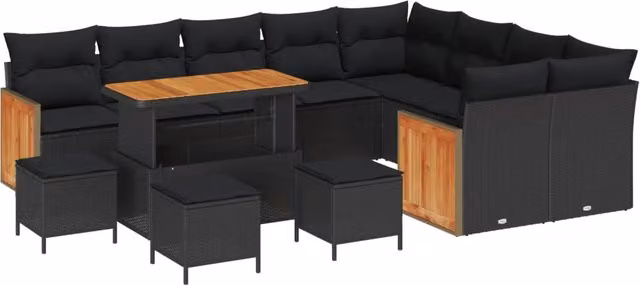 vidaXL Set Divano da Giardino Moderno a L in Polyrattan Nero con 13 Pezzi e Cuscini – 2