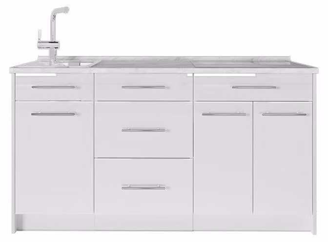 Cucine componibili piccole Vicco Fame-Line Bianco lucido/Bianco 150 cm, PL Marmo, Model 65331