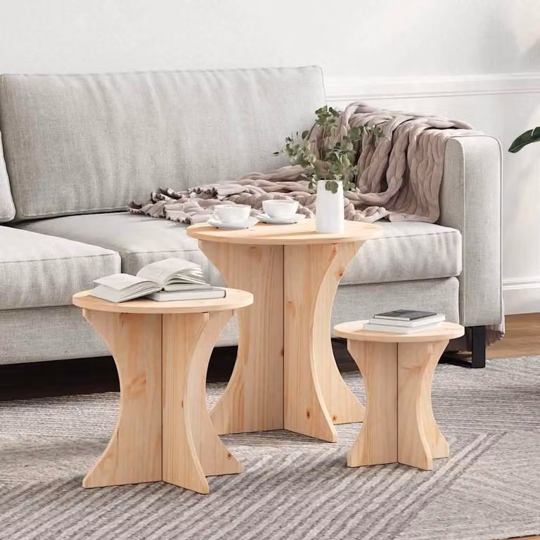 Maison Exclusive - Tavolino da caffè, set di 3 pezzi, colore naturale, dimensioni 46 x 46 x 47 cm