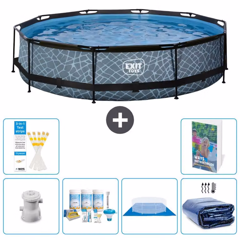 Piscina fuori terra - Design effetto pietra - 360x76 cm - 5 pezzi - Modello S289