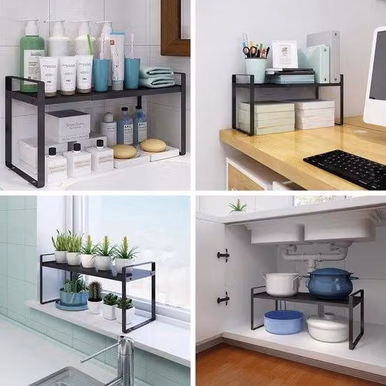 Famanu, ripiano estendibile per cucina, organizer impilabile - nero