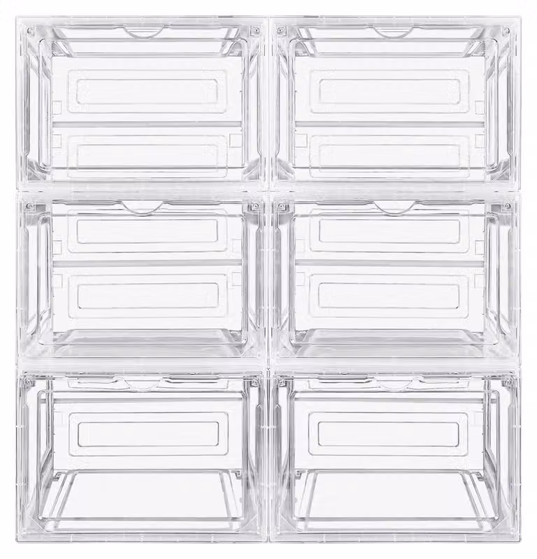 Contenitori per scarpe - Scatole per scarpe - Trasparenti - Impilabili - Fronte piatta - Plastica resistente - Portata massima di 50 kg - Set da 6 pezzi