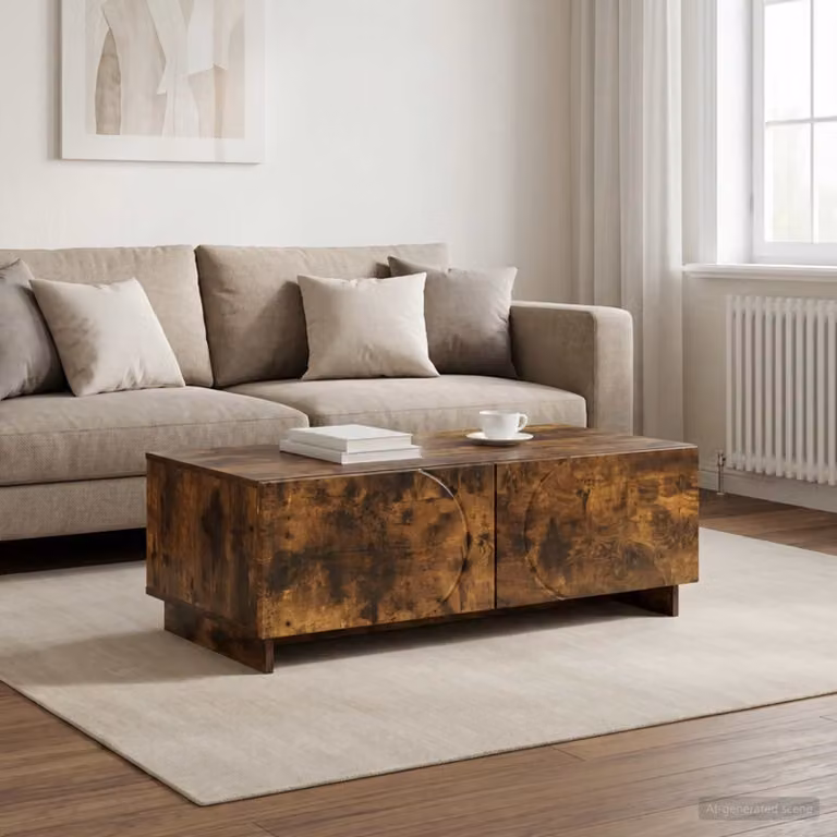 vidaXL Tavolino da salotto moderno in legno color rovere fumo L: 102 cm, P: 50,5 cm, H: 35 cm