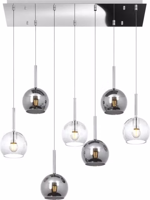 Lampadario Contemporaneo Future Metallo Cromo Vetro Trasp-Cromo 7 Luci E27