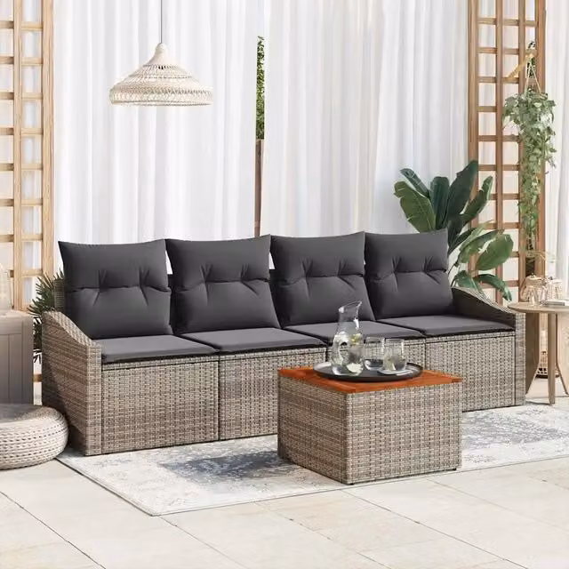 Set Divano da Giardino 5 pz Grigio polyrattan 3356431