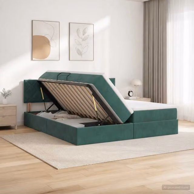 Letto con Contenitore e Testiera vidaXL in Velluto e Finta Pelle Verde, L/P/H: 200 x 200 x 38 cm – 1