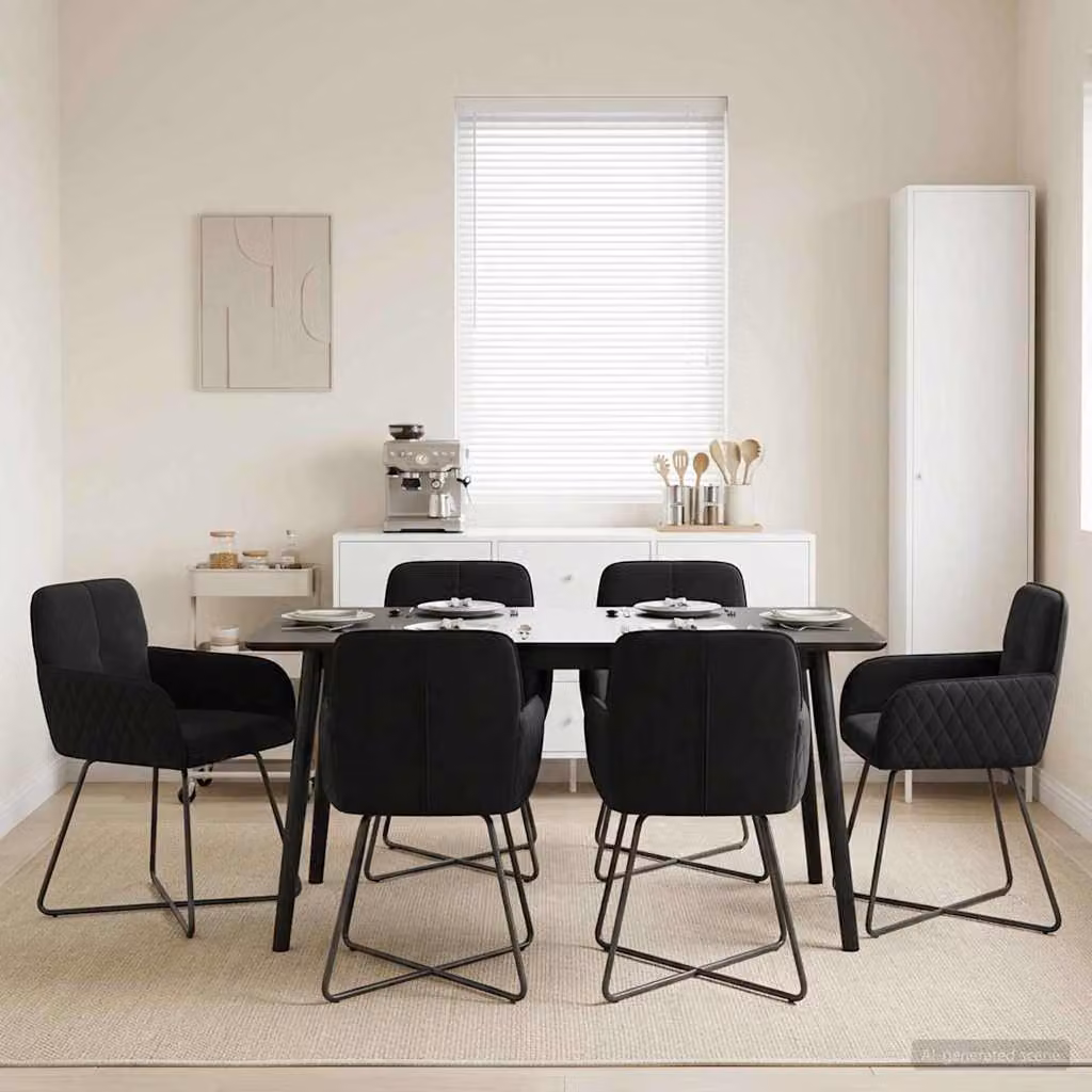 Set di 6 sedie da pranzo vidaXL in velluto nero con struttura in metallo, L: 59 cm, P: 56,5 cm, H: 86 cm